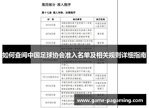 如何查阅中国足球协会准入名单及相关规则详细指南 如何查阅中国足球协会准入名单及相关规则详细指南